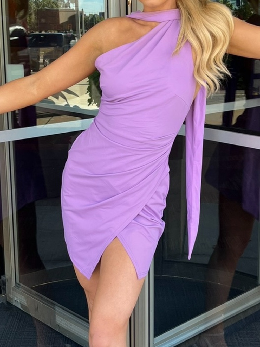 Lilac One-Shoulder Draped Mini Dress - Women